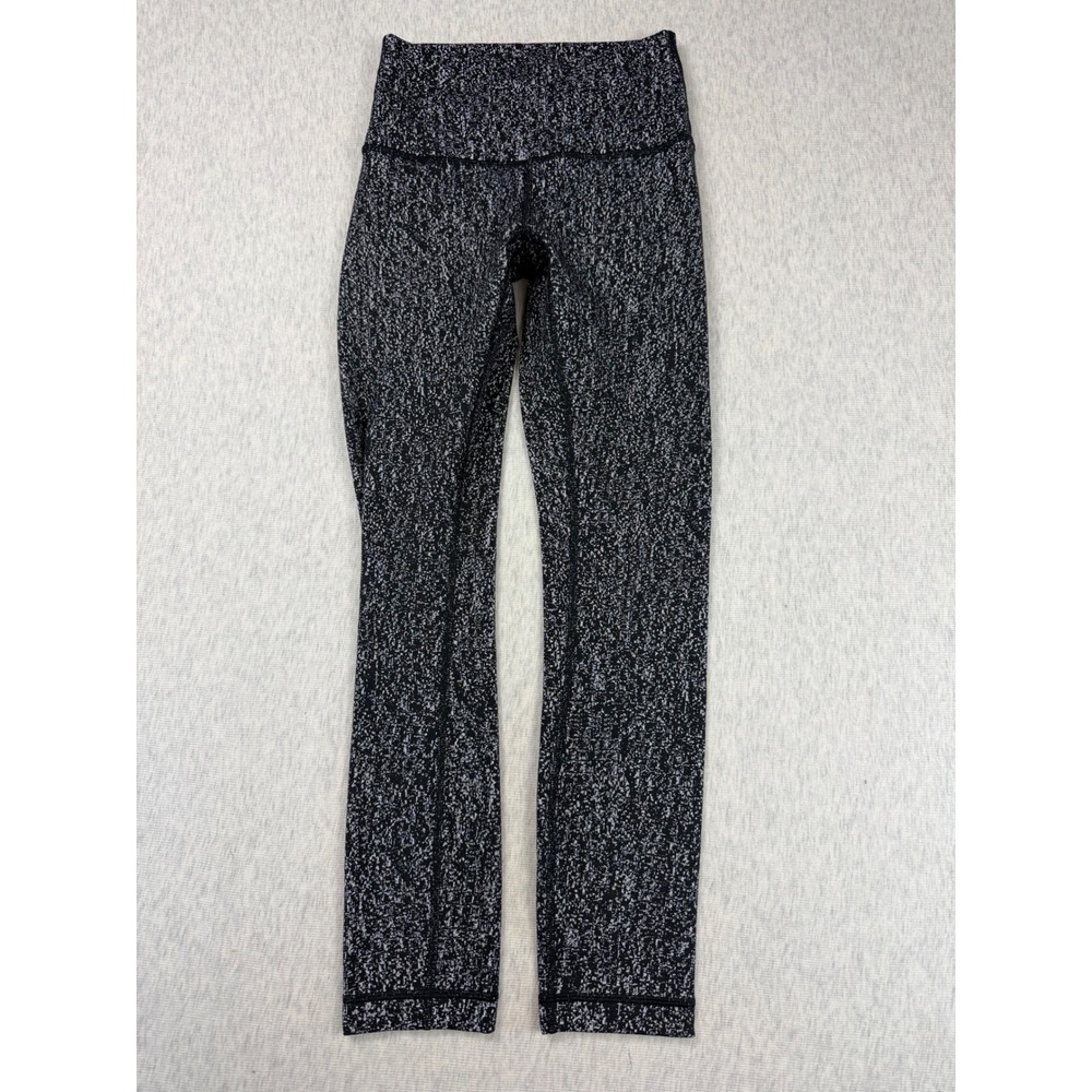 Lululemon High Rise Leggings Size 2 Black White Static Pixel Print Activewear